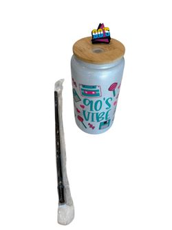 90's Vibe Glass Can Tumbler with Bamboo Lid