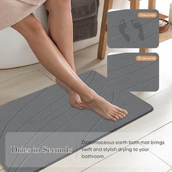 Brand New Stone Bath Mat Diatomaceous Earth Shower Mat Non-Slip Super Absorbent Bathroom Floor Mat Quick Drying Natural Easy to Clean(24 * 16 Grey)