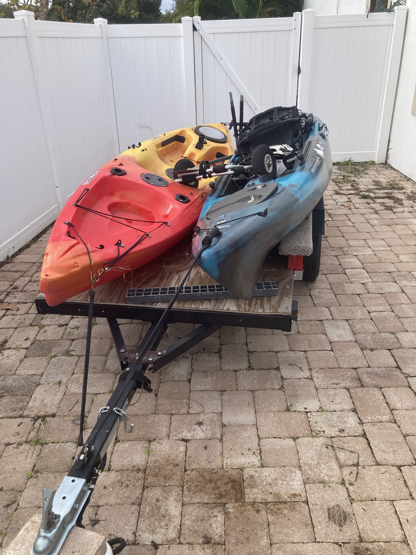 (2) Kayaks With Fold up Trailer