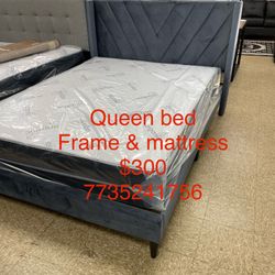 Queen size bed frame headboard with mattress set included