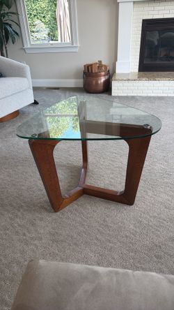 Glass End Table with wood base