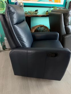 Navy Blue Leather Recliner Swivel Chair