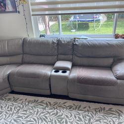 Grey Leather Sectional Recliner Sofa 6 Piece Used