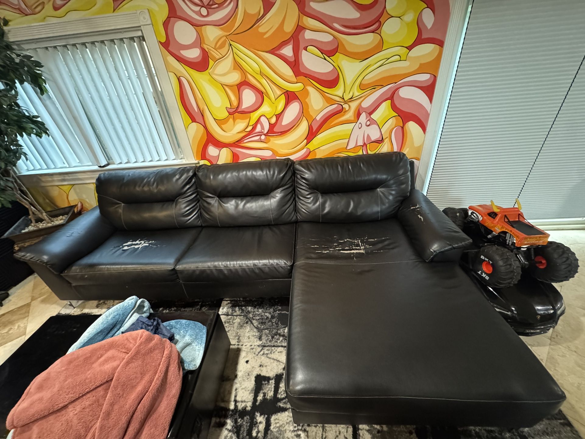 Black Leather Couch - Used
