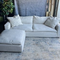 Living Spaces Modern Cream Couch with Ottomn 