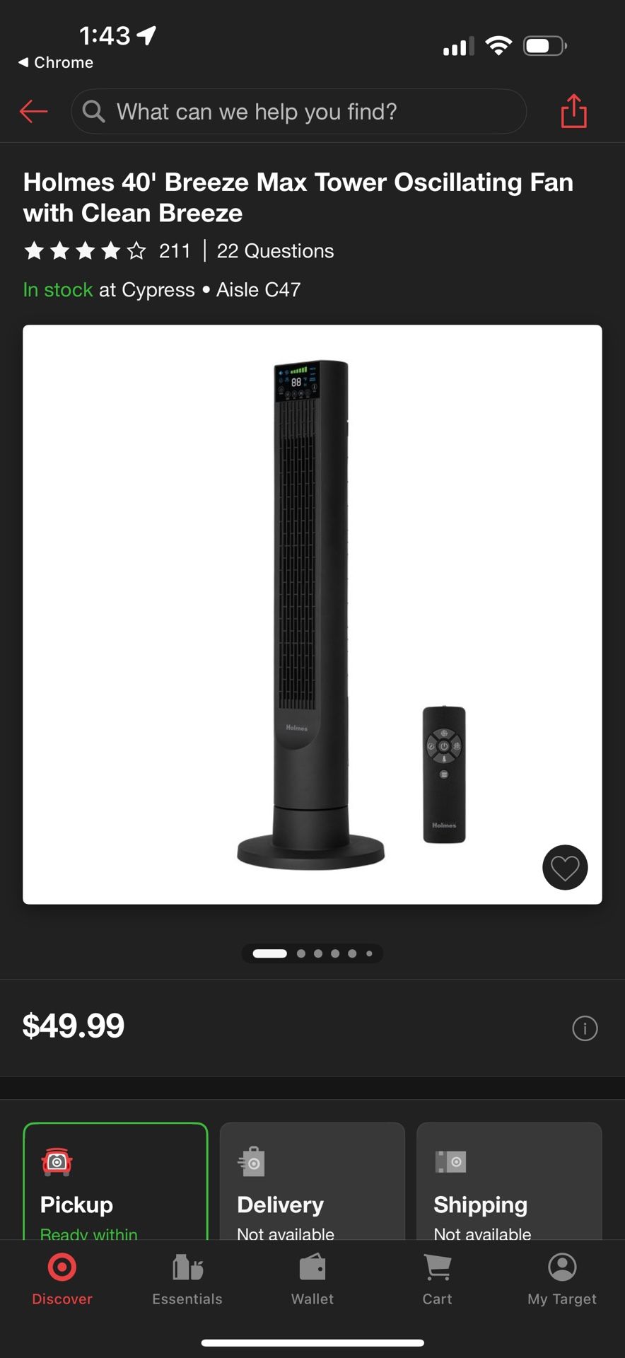 (Brand New) Holmes 40" BreezeMax Tower Fan