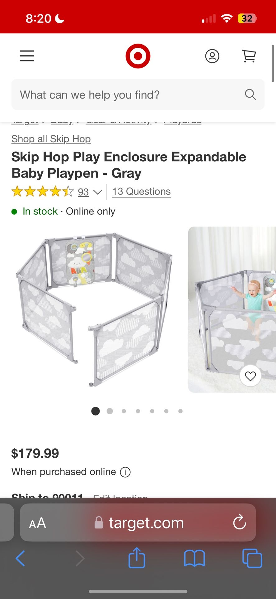 Skip Hop Play Enclosure Expandable Baby Playpen - Gray