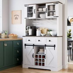 BUFFET CABINET WHITE BAR CABINET WITH STORAGE 72 TALL 👉149.00👈💥 BRAND NEW. AVAILABLE ASSEMBLED 💥