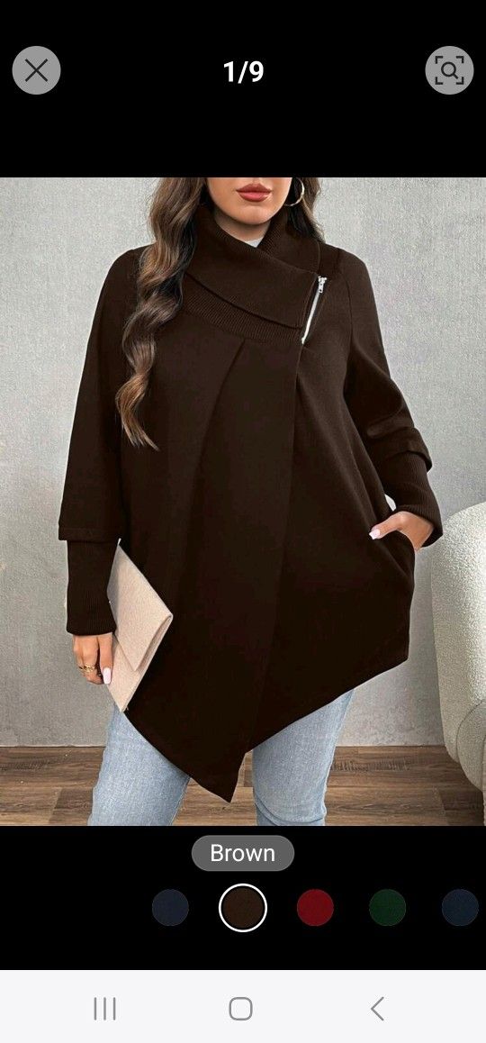 LUNE Plus Size Solid Color Long Sleeve Zip-Up Casual Jacket