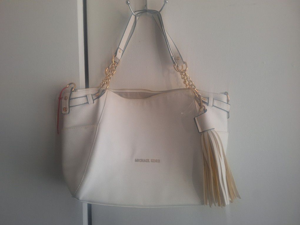 Michael Kors Handbag Purse White Gold Chain Straps 