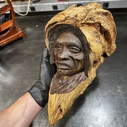 Middle Eastern? African? Hand Carved Iron Wood Statue Man With Turban HEAVY