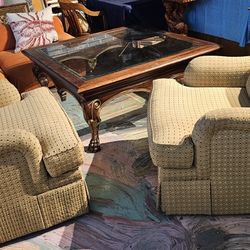 Vintage English Roll Arm Swivel Lounge Chairs set of 2 very comfortable/heavy and massive/ beauty 
