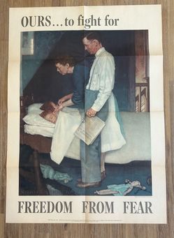 Original 1943 Norman Rockwell “Freedom From Fear” Buy War Bonds WWII Poster