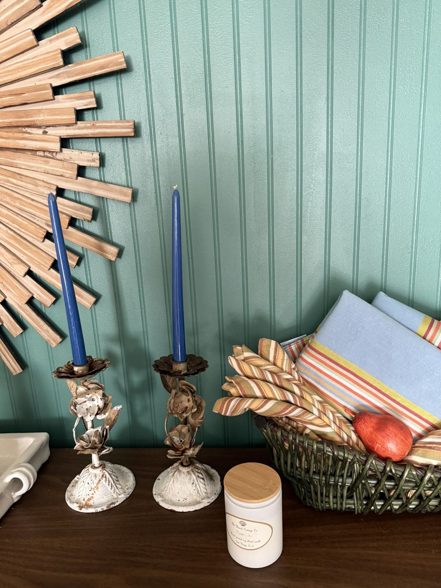 2 Vintage Farmhouse Metal Tole Floral Candle Holders