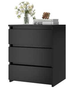 O246 $50  Black Nightstand with 3 Drawers, Black Bedside Table Night Stand for Bedroom with Cut-Out Handle, Sofa Side Table 3 Drawer Nightstand for Be
