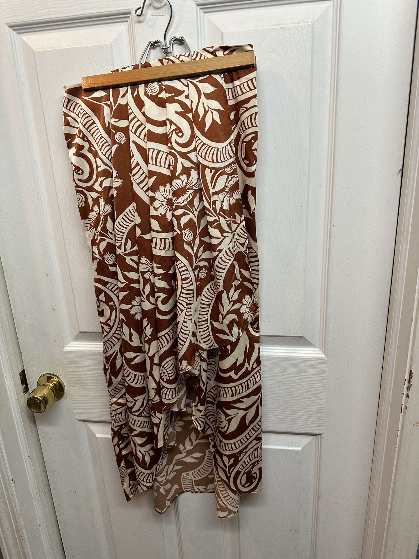 Joie Wrap Midi Skirt Brown Cream Plated Front Size XS Great Condition