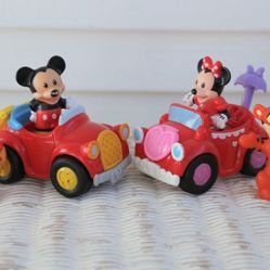 Little People Disney Cars - Mickey Mouse & Matching Vehicle, Minnie Mouse & Convertible, Winnie the Pooh /Tigger Figures -Umbrella Turns, Trunks Open
