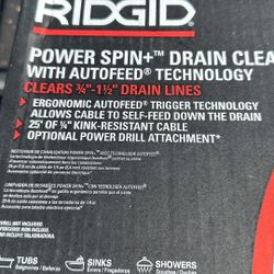 Rigid Power Spin+ 1/4 in. x 25 ft. Hybrid Drain Cleaning Snake Auger Manual or Drill Operated Home Shop Garage Job site Work Tool Bathroom Kitchen Pip