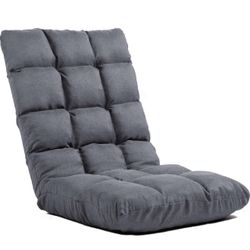 Brand New In The Box- Folding Floor Gaming Chair with Back Support, 14-Position Adjustable Recliner - Padded Cushion with Breathable Linen & Cotton Bl