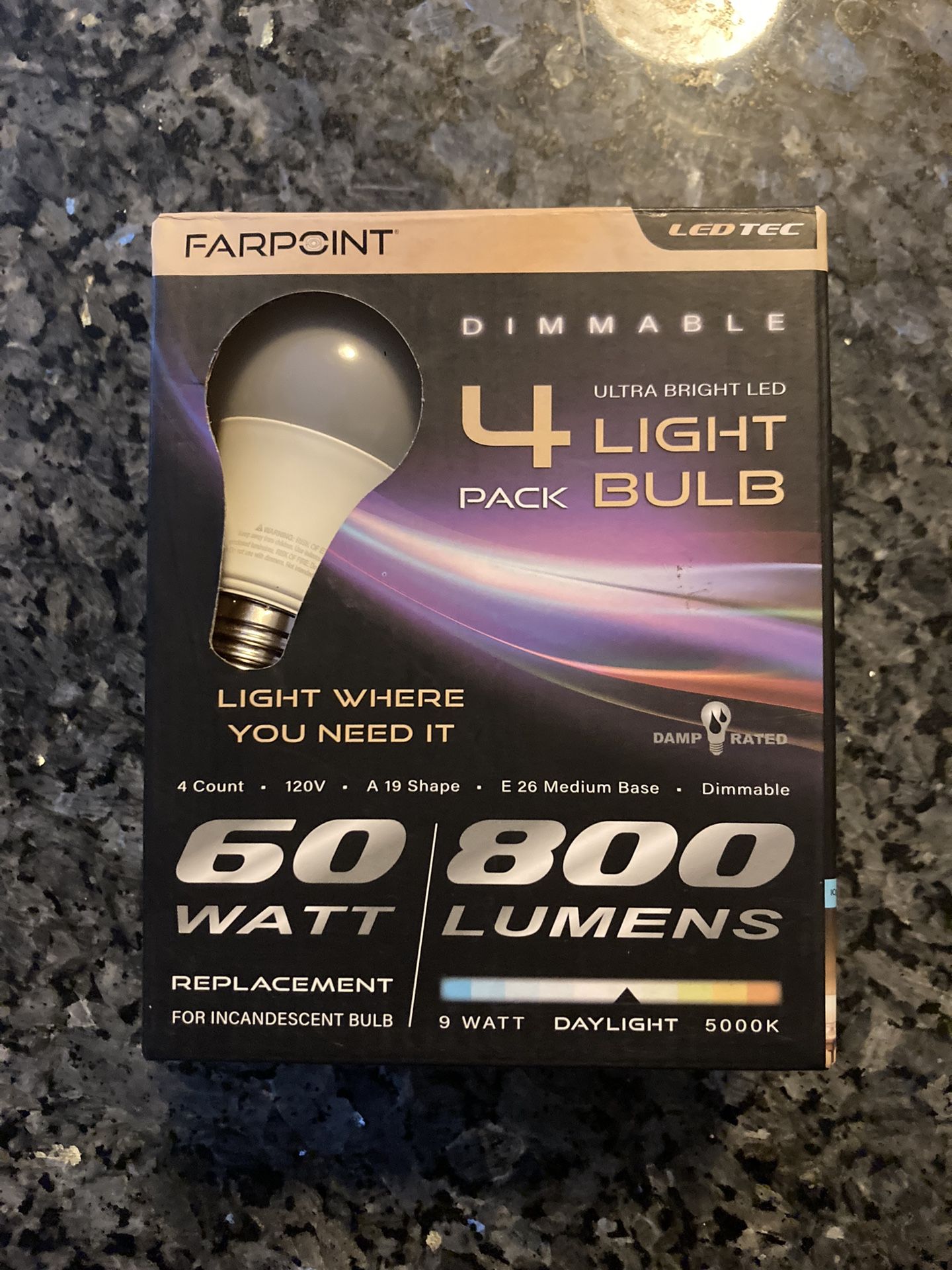 Farpoint Dimmable Daylight LED Bulbs 4-Pack – 60W → 9W, Like New (Box Opened). TODAY ONLY