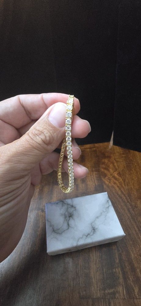 925 Gold Over Silver Diamond Bracelet