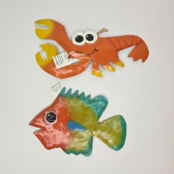 Rusty Fish Roatan Recycled Metal Art Lobster Grouper Fish Wall Decor Set of 2