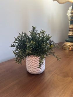 Decorative Faux Rosemary Plant in Patterned Pot