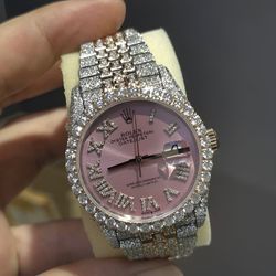 VVS1 Moissanite Iced Out Rolex Datejust Custom Luxury Watch W Pink Face ! - Box + Papers Included 