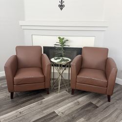 Pair of brown leathet accent chairs -used condition