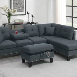 BRAND NEW 3PC SECTIONAL SOFA SET WITH OTTOMAN AND ACCENT PILLOWS INCLUDED $379
