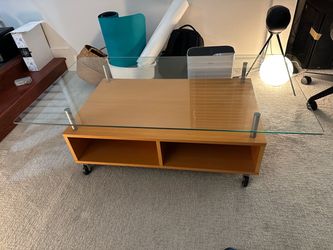 Glass Top Coffee Table with Storage and Wheels