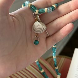 Homemade Glass And Wooden Bead Seashell Necklace 