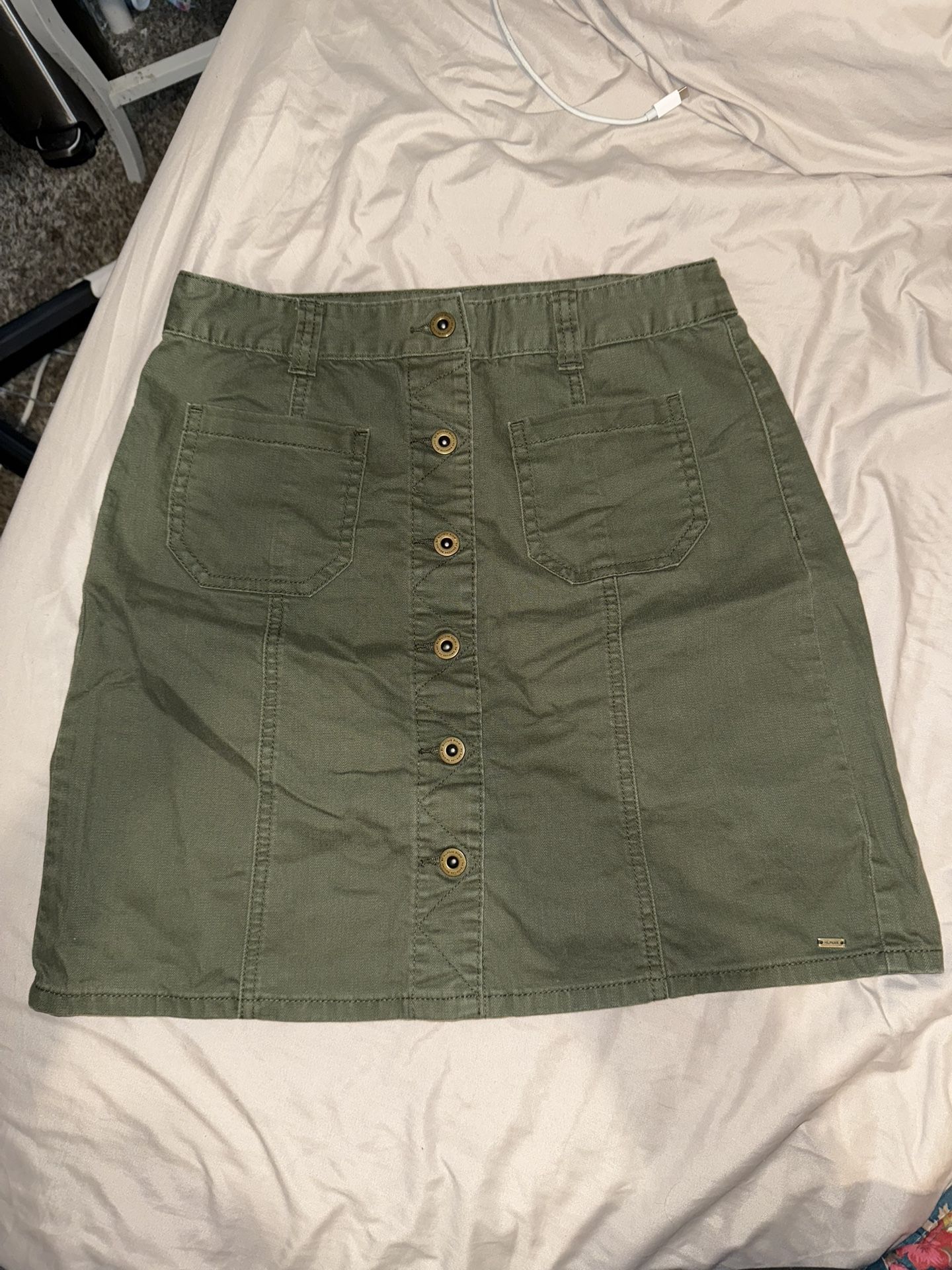 Green Button Up Denim Skirt Size 4
