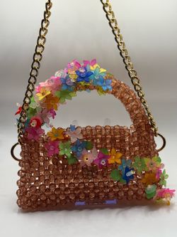 Handmade Beaded Flower Bag, Colorful Floral Shoulder Purse, Spring Garden Statement Accessory