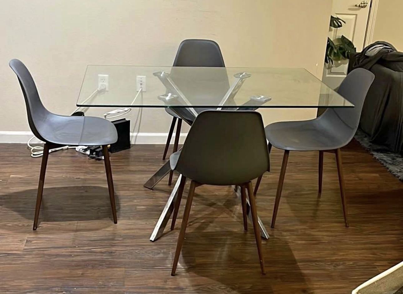 Glass dining table with 4 chair set