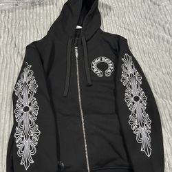 Chrome Hearts Horse Shoe Floral Cross Sleeves Zip Up Hoodie 