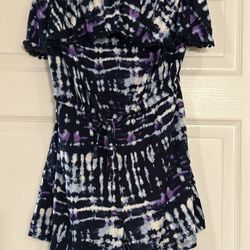 Eye Candy Women’s Size Medium Tie Dye Romper Peplum Top Picot Trim Strapless