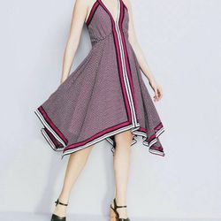 Retail$ 155. MICHAEL KORS Printed Asymmetrical-hem Halter Maroon Small DRESS. NWT!