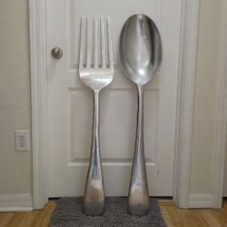 Giant Metal Fork and Spoon Hanging Wall Silverware Accent 46.5" Curtis Jere