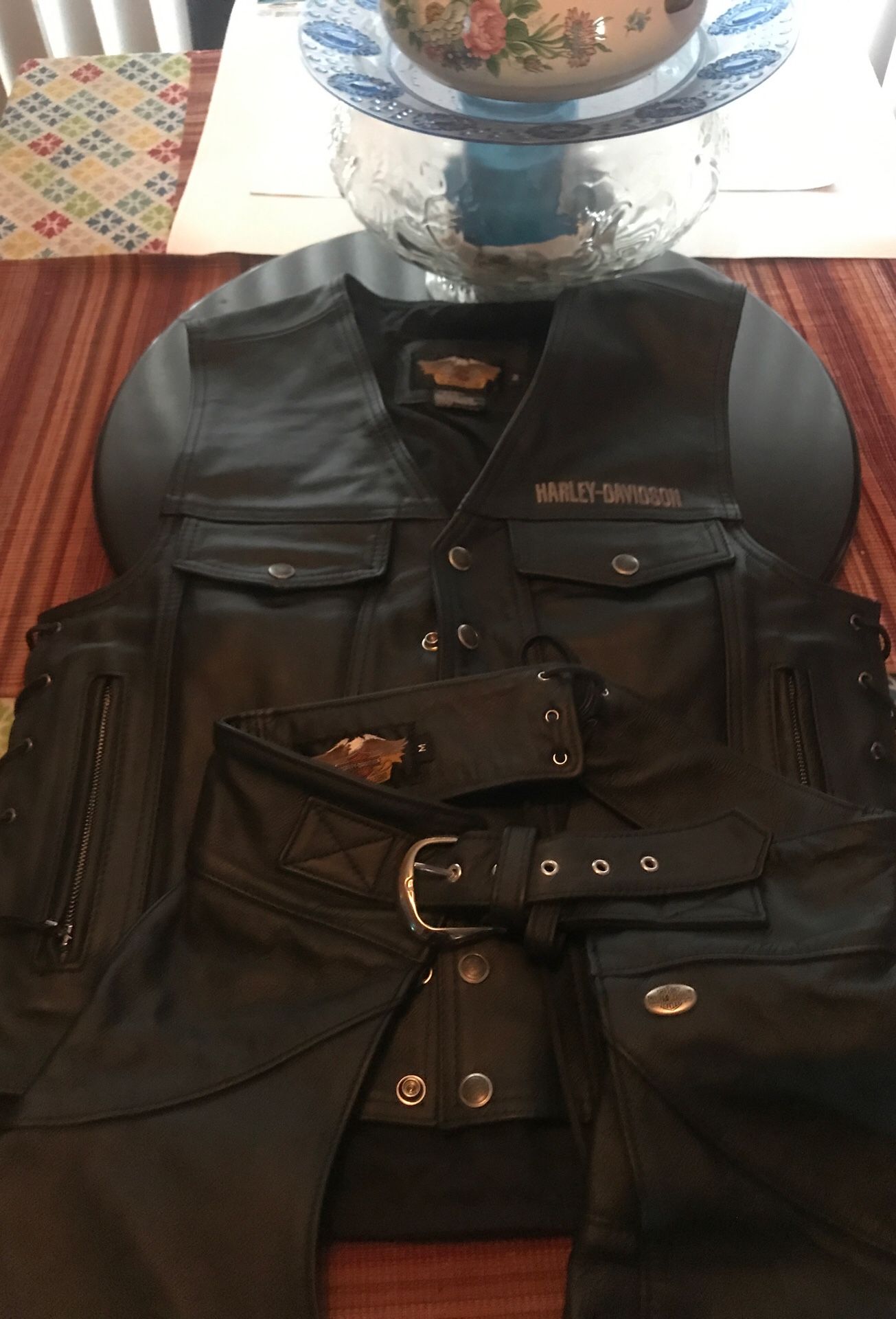 Harley-Davidson vest and chaps