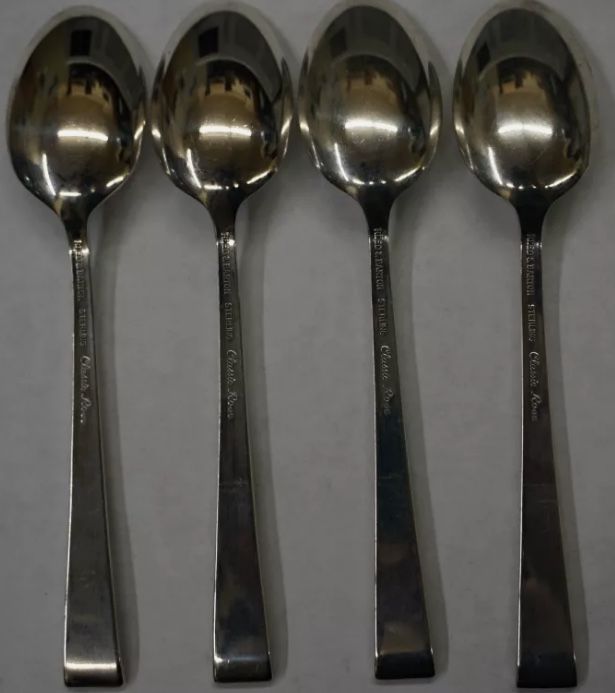 REED & BARTON STERLING SILVER (4) SPOONS CLASSIC ROSE PATTERN 124.1 GRAMS