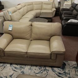 Myars Leather Loveseat and Sofa 