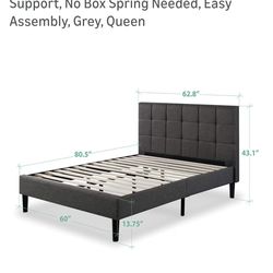 Bed Frame , size: Queen, fabric gray
