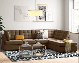 Brown chenille sectional couch