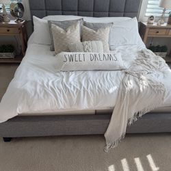 King Size Bed Frame Dark Grey, Almost New