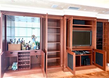 Custom Walnut Burl Wall Unit / Entertainment Center with Bar