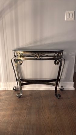 Wrought Iron Glass Top Console Table