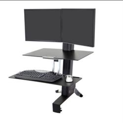 WorkFit-S, Dual Monitor with Worksurface+ (Black),