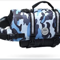  Rip Stop Dog Life Vest, Swimming Vest with Handle, Buoyancy for Doggy Puppy, Dog Life Jacket for Swimming & Boating, M, Camo Blue