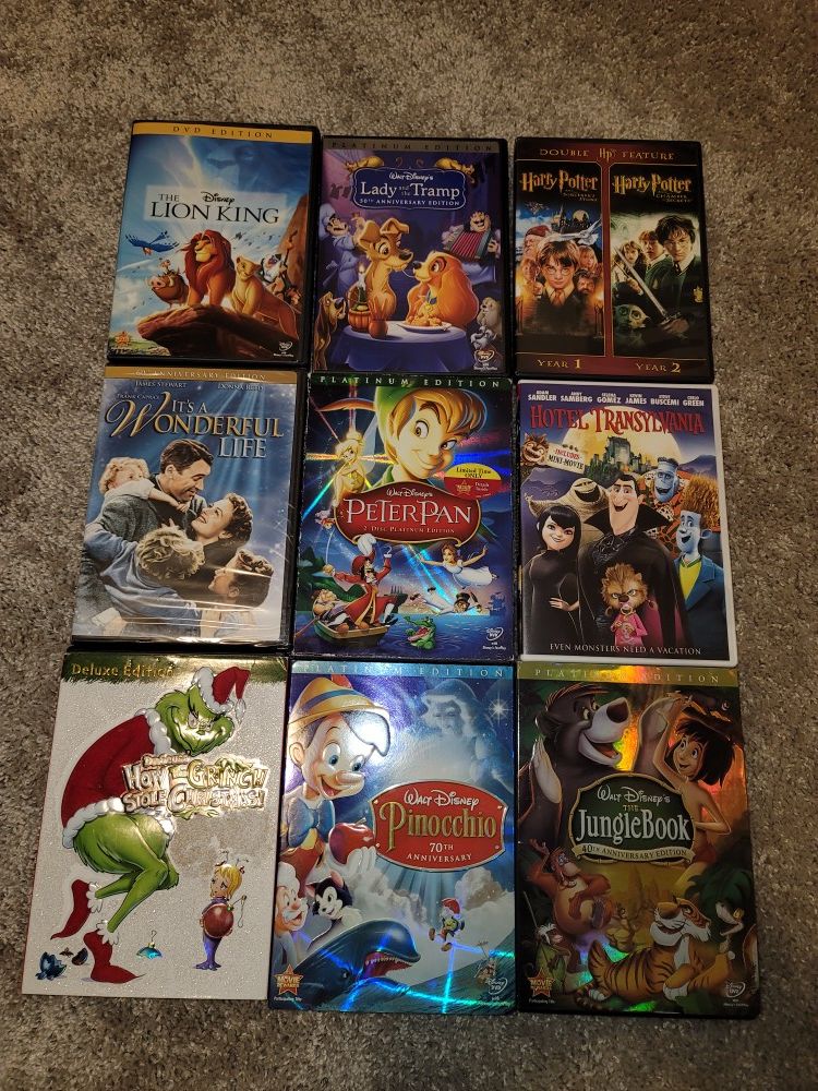 9 KIDS DVD'S.. MOSTLY DISNEY... THE LION KING, PINOCCHIO, THE JUNGLEBOOK